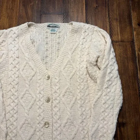 Aran Crafts Sweater Cardigan Womens Medium White 100% Merino Wool Ireland - Picture 3 of 9